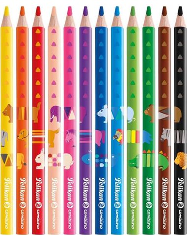 Boîte de 12 crayons de couleur géants triangulaires Pelikan - Mine incassable - Certifié FSC