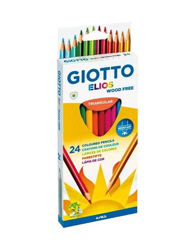 Crayons de couleur triangulaires géants Giotto Elios, sans bois, mine 5 mm, couleurs assorties