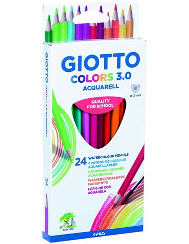 Crayons aquarelle triangulaires Giotto Colors Acquarell 3.0, mine 3 mm, bois, couleurs assorties.