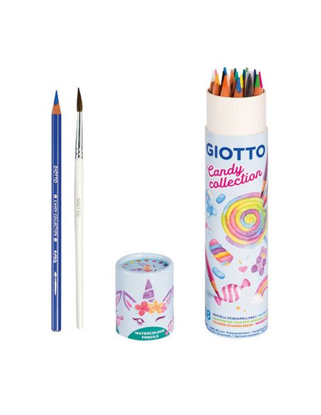 Coffret aquarelle Giotto Candy Collection de 18 crayons aquarellables hexagonaux + pinceau - Couleurs assorties