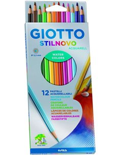 Crayons aquarelle hexagonaux Giotto Stilnovo, mine 3,3 mm, bois, couleurs assorties.