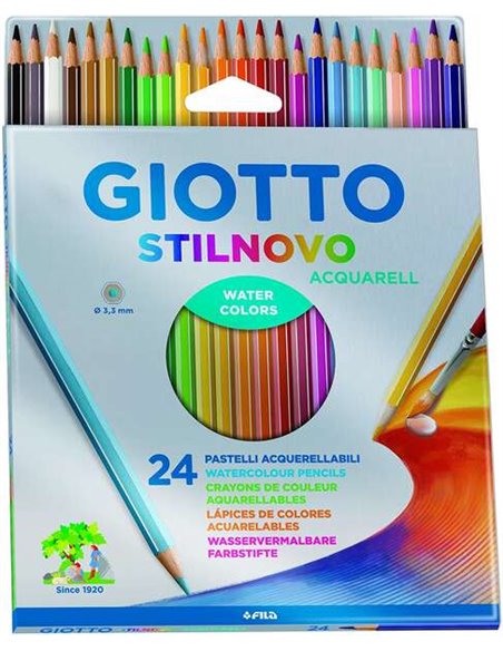 Crayons aquarelle hexagonaux Giotto Stilnovo, mine 3,3 mm, bois, couleurs assorties.