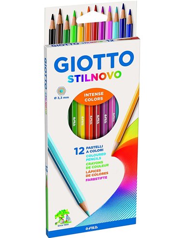 Giotto Stilnovo Lot de 12 crayons de couleur hexagonaux - Mine 3,3 mm - Bois - Couleurs assorties
