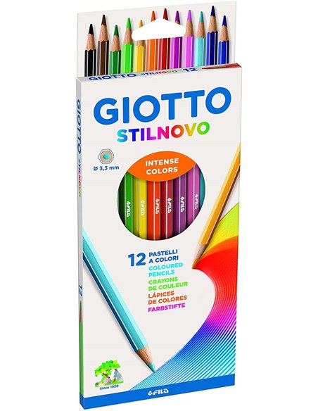 Giotto Stilnovo Lot de 12 crayons de couleur hexagonaux - Mine 3,3 mm - Bois - Couleurs assorties