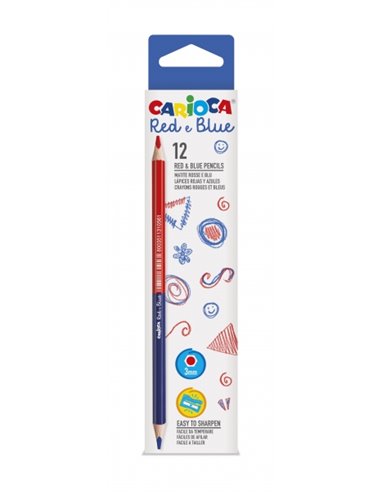 Lot de 12 crayons Carioca - Corps hexagonal laqué - Mine 3,5 mm - Couleur bleu/rouge