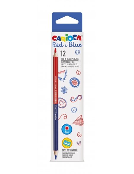 Lot de 12 crayons Carioca - Corps hexagonal laqué - Mine 3,5 mm - Couleur bleu/rouge