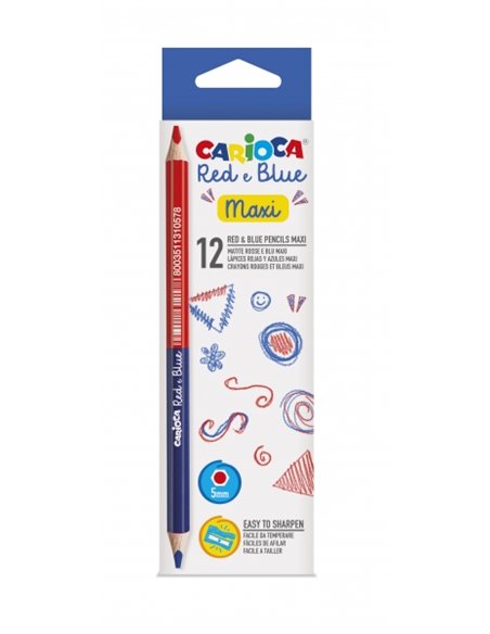 Carioca Maxi Pack de 12 crayons à papier - Corps hexagonal laqué - Mine 5 mm - Couleur bleu/rouge