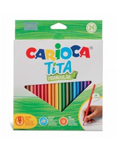 Carioca Tita Lot de 24 crayons triangulaires - Corps triangulaire - Couleurs vives et lavables - Écriture douce - Mine de 3 mm s