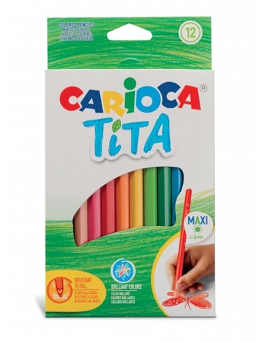 Carioca Tita Maxi Pack de 12 crayons en résine - Couleurs vives et lavables - Écriture douce - Mine de 4 mm sûre et durable - Ne