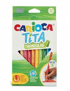 Lot de 12 crayons en résine Carioca Tita - Corps triangulaire - Couleurs vives et lavables - Écriture douce - Mine de 4 mm sûre 