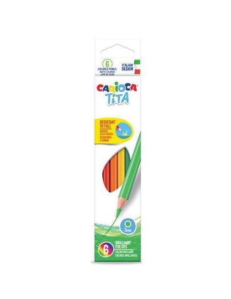 Lot de 6 crayons de couleur Carioca Tita - Corps hexagonal - Mine résistante - Couleurs assorties
