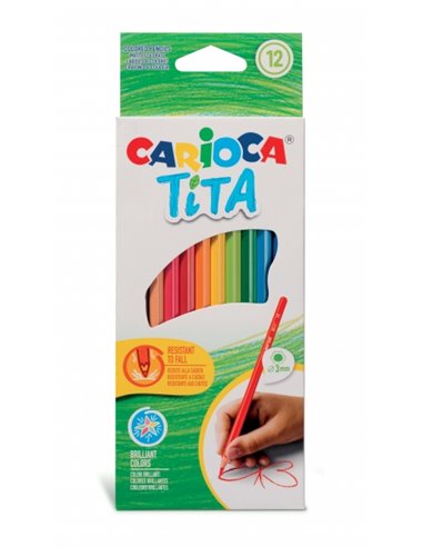Lot de 12 crayons à papier Carioca Tita en résine - Corps hexagonal - Écriture douce - Mine sûre et ultra résistante aux chutes 