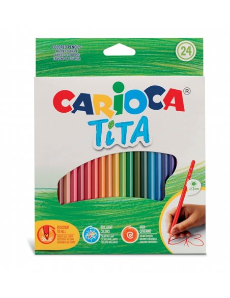 Carioca Tita Lot de 24 crayons en résine - Corps hexagonal - Couleurs vives et lavables - Écriture douce - Mine de 3 mm, sûre et
