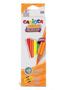 Lot de 6 crayons triangulaires Maxi Neon Carioca - Couleurs fluorescentes - Écriture douce - Convient pour souligner et surligne