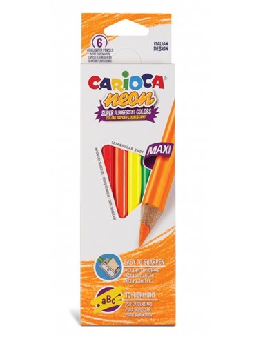 Lot de 6 crayons triangulaires Maxi Neon Carioca - Couleurs fluorescentes - Écriture douce - Convient pour souligner et surligne