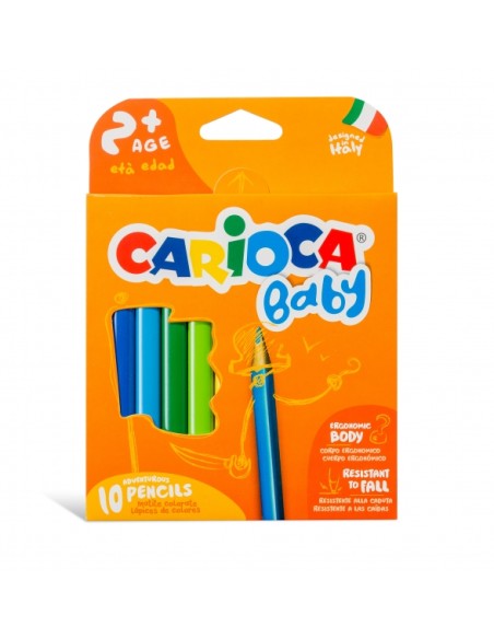 Carioca Maxi Pack de 10 Crayons Triangulaires Bébé 2+ - Prise en main facile - Corps en résine sans bois - Sans échardes - Résis