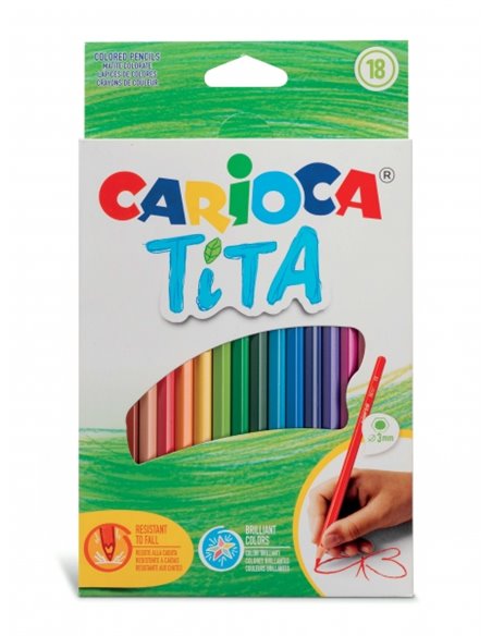 Carioca Tita Lot de 18 crayons en résine - Corps hexagonal - Couleurs vives et lavables - Écriture douce - Mine sûre et ultra ré