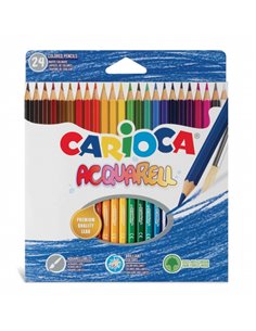 Carioca Aquarell Lot de 24 crayons aquarellables - Effet aquarelle à l'eau et au pinceau - Couleurs intenses - Écriture fluide -