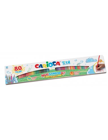 Carioca Tita Maxi Rainbow Lot de 80 crayons de couleur hexagonaux - Mine 3 mm - Couleurs vives et lavables - Écriture douce - Co