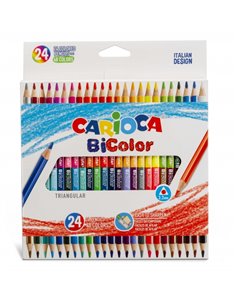 Lot de 24 crayons triangulaires bicolores laqués Carioca - Mine de haute qualité Ø 3,3 mm - Haute résistance à la casse - Couleu