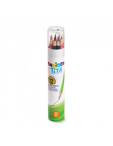 Carioca Tita Papertube Lot de 12 crayons en résine - Corps hexagonal - Couleurs vives et lavables - Écriture douce - Taille-cray