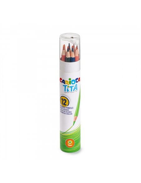 Carioca Tita Papertube Lot de 12 crayons en résine - Corps hexagonal - Couleurs vives et lavables - Écriture douce - Taille-cray