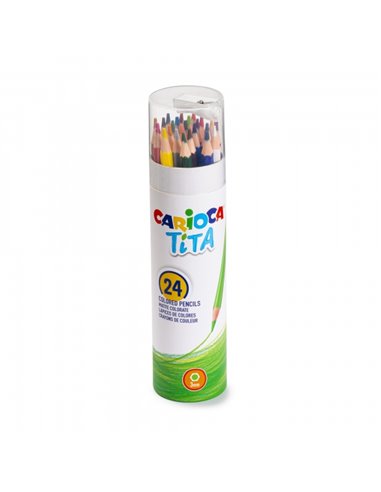 Carioca Tita Lot de 24 crayons en résine - Corps hexagonal - Couleurs vives et lavables - Écriture douce - Taille-crayon inclus 