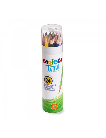 Carioca Tita Lot de 24 crayons en résine - Corps hexagonal - Couleurs vives et lavables - Écriture douce - Taille-crayon inclus 