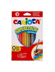 Crayons de couleur Carioca Supercolor, pack de 18 - Corps hexagonal en bois - Couleurs intenses et haute opacité - Mine de 3,3 m