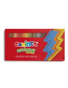 Pack Carioca de 40 pièces - 36 crayons de couleur Supercolor + 2 crayons graphite HB + gomme + taille-crayon en métal - Couleurs
