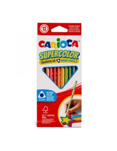 Crayons de couleur Carioca Supercolor, lot de 12 – Corps triangulaire en bois – Couleurs intenses et haute opacité – Mine de 3,5