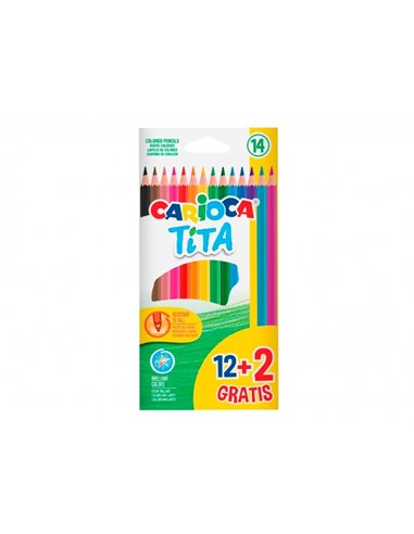 Carioca Tita Pack de 12 + 2 crayons de couleur - Mines résistantes - Couleurs assorties