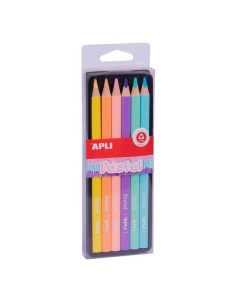 Crayons pastel géants Apli - 5 mm d'épaisseur - Coffret de 6 couleurs assorties - Bois triangulaire pour une meilleure prise en 