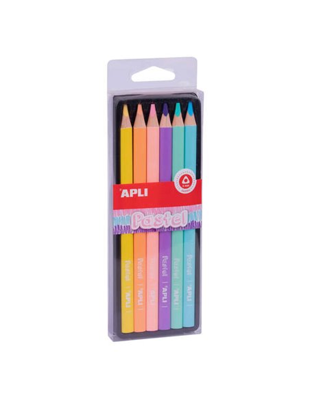 Crayons pastel géants Apli - 5 mm d'épaisseur - Coffret de 6 couleurs assorties - Bois triangulaire pour une meilleure prise en 