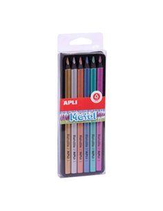 Crayons à papier Apli Jumbo en métal - 5 mm - Couleurs or, argent, bronze, bleu, turquoise et violet - Trait de 5 mm - Bois tria