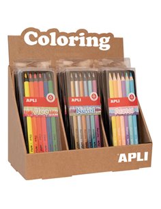 Coffret de crayons géants Apli - 5 mm d'épaisseur - 12 boîtes assorties de 6 crayons chacune - Fluo, métallisé et pastel