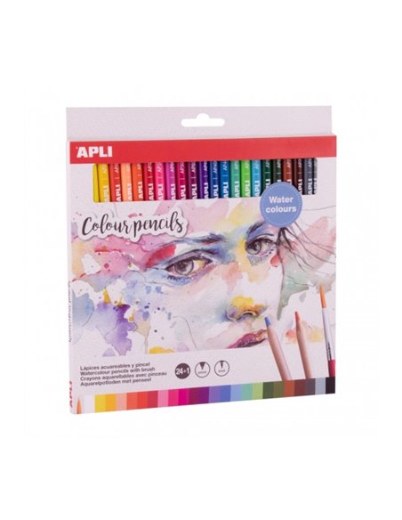 Lot de 24 crayons aquarelle Apli - Pinceau inclus - Usage traditionnel ou aquarelle - Idéal pour la peinture et l'illustration