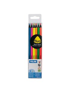 Lot de 6 crayons de couleur triangulaires Milan Fluo - Mine 2,9 mm - Ergonomiques - Incassables - Bois de tilleul - Couleurs ass