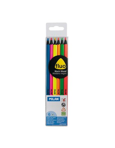 Lot de 6 crayons de couleur triangulaires Milan Fluo - Mine 2,9 mm - Ergonomiques - Incassables - Bois de tilleul - Couleurs ass