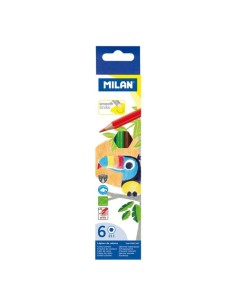 Lot de 6 crayons de couleur hexagonaux Milan - Mine 2,9 mm - Incassables - Couleurs assorties