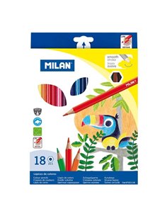 Lot de 18 crayons de couleur hexagonaux Milan - Mine 2,9 mm - Trait uniforme - Incassables - Couleurs assorties