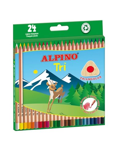 Lot de 24 crayons de couleur triangulaires Alpino Tri - Mine 3,3 mm - Couleurs assorties
