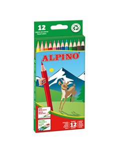 Lot de 12 crayons de couleur hexagonaux Alpino - Mine 3 mm - Incassables - Plateau amovible - Couleurs assorties