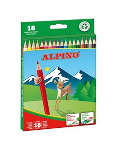 Lot de 18 crayons de couleur Alpino - Mine 3 mm - Incassables - Plateau amovible - Couleurs assorties