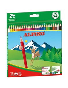 Lot de 24 crayons de couleur hexagonaux Alpino - Mine 3 mm - Incassables - Plateau amovible - Couleurs assorties