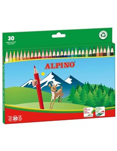 Lot de 30 crayons de couleur créatifs Alpino - Mine 3 mm - Incassables - Hexagonaux - Plateau amovible - Couleurs vives et éclat