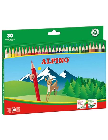 Lot de 30 crayons de couleur créatifs Alpino - Mine 3 mm - Incassables - Hexagonaux - Plateau amovible - Couleurs vives et éclat