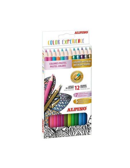 Pack Alpino Color Experience de 12 crayons de couleur pastel et métallisés de qualité supérieure - Mine de qualité supérieure po