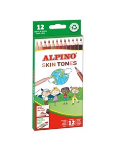 Lot de 12 crayons de couleur hexagonaux Alpino Skin Tones - Mine 3 mm - Incassables - Plateau amovible - Couleurs reproduisant d