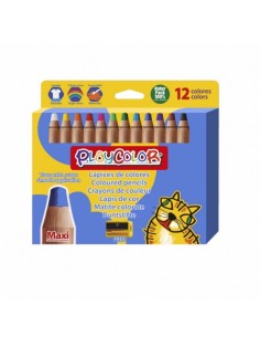 Lot de 12 crayons de couleur à pointe épaisse PlayColor + taille-crayon - Trait extra lisse - Convient pour papier, carton, verr